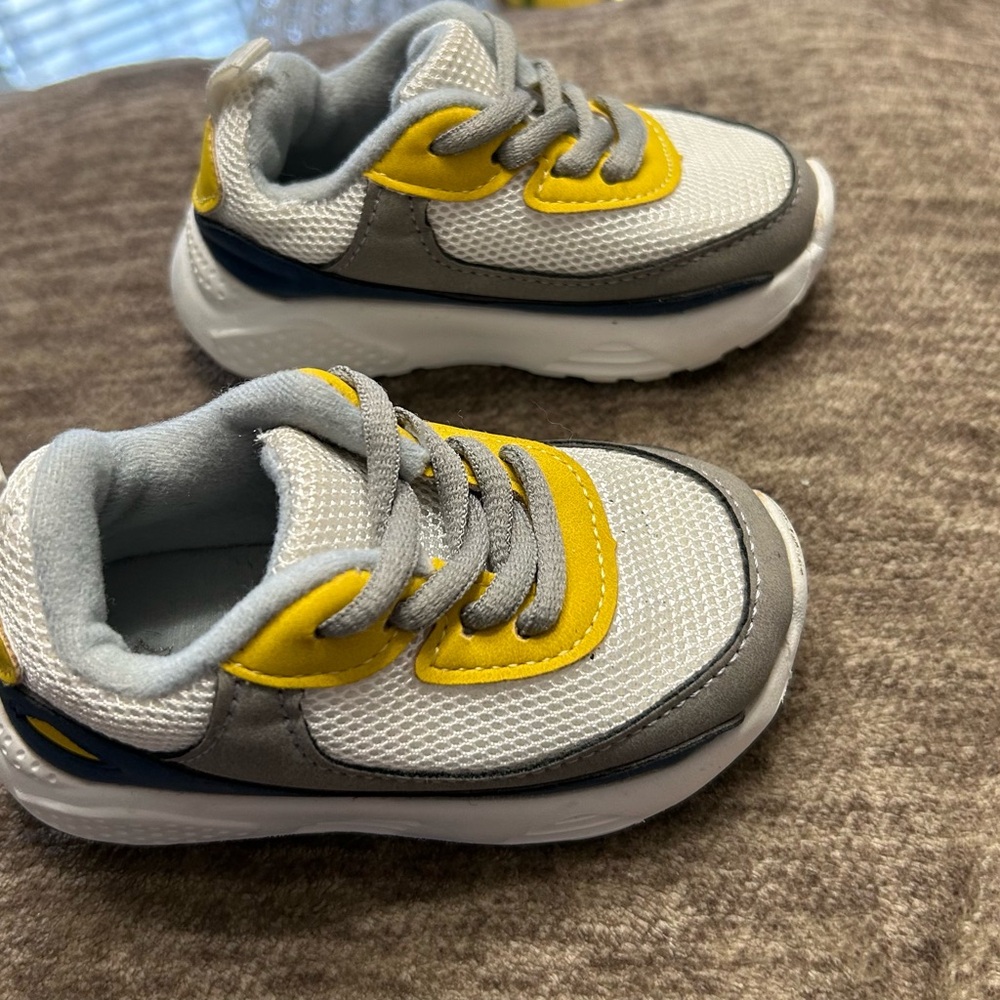 Little Me Gray and Yellow Kids' Sneakers